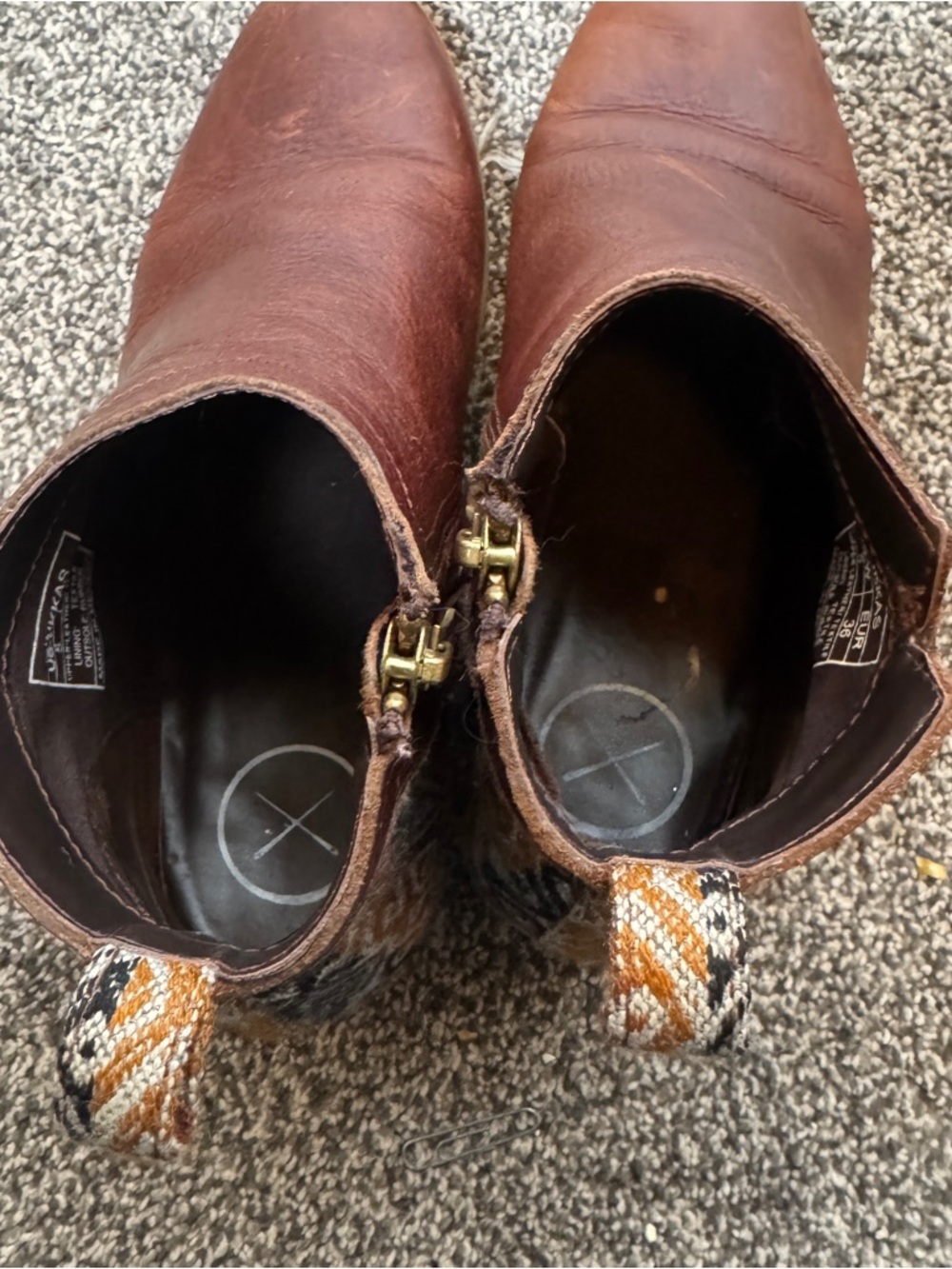 inkkas Brown Leather Ankle Booties with Patterned Heel Panel - Picture 5 of 9